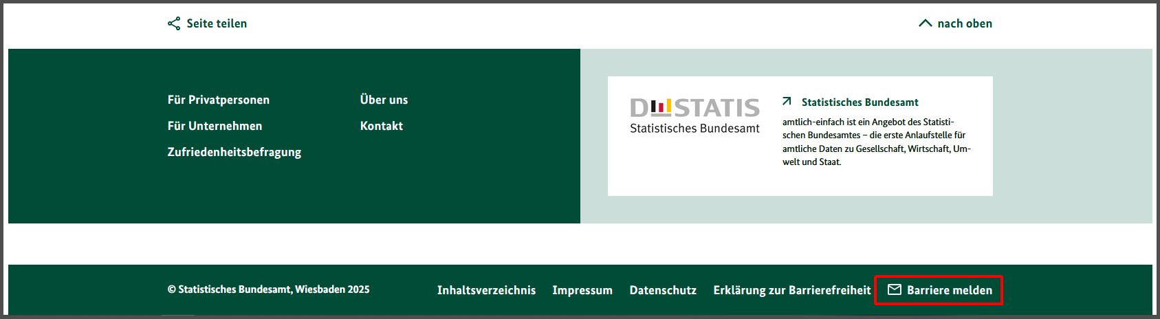 Das Bild zeigt die Stelle zur Meldung einer Barriere auf der Internet-Seite