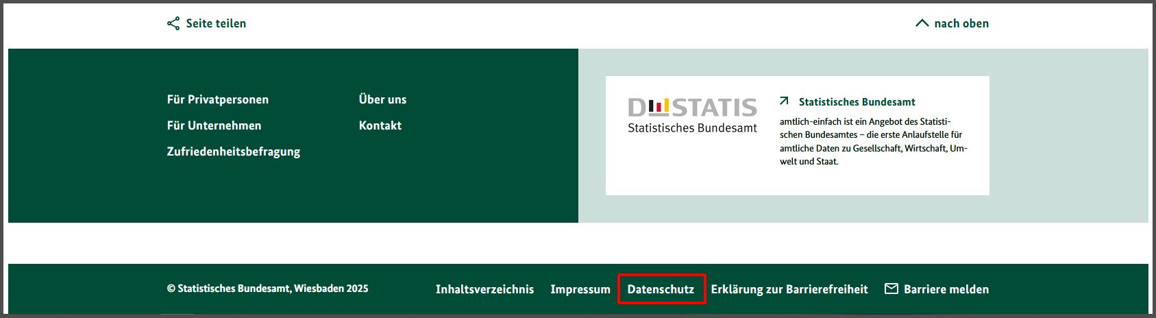 Das Bild zeigt die Stelle zur Datenschutzerkl&auml;rung auf der Internet-Seite