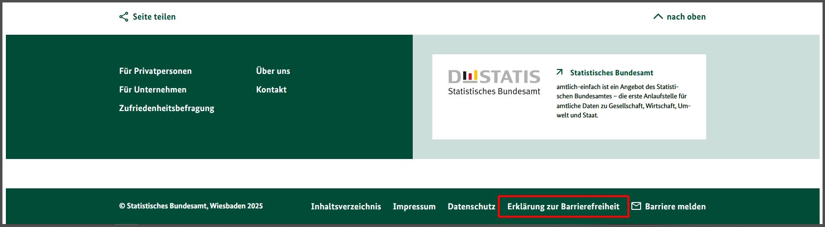 Das Bild zeigt die Stelle zur Erkl&auml;rung der Barrierefreiheit auf der Internet-Seite