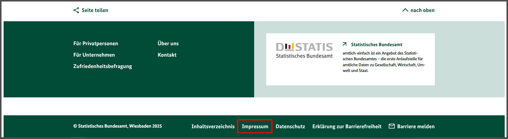 Das Bild zeigt die Stelle des Impressums auf der Internet-Seite