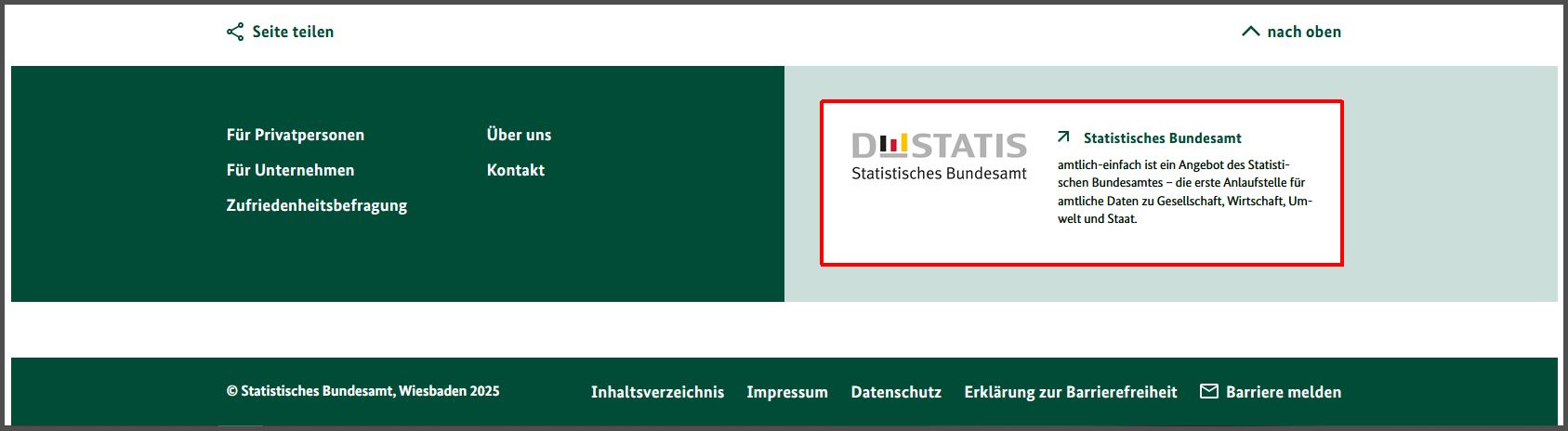 Das Bild zeigt die Verlinkung zum Statistischen Bundesamt auf der Internet-Seite