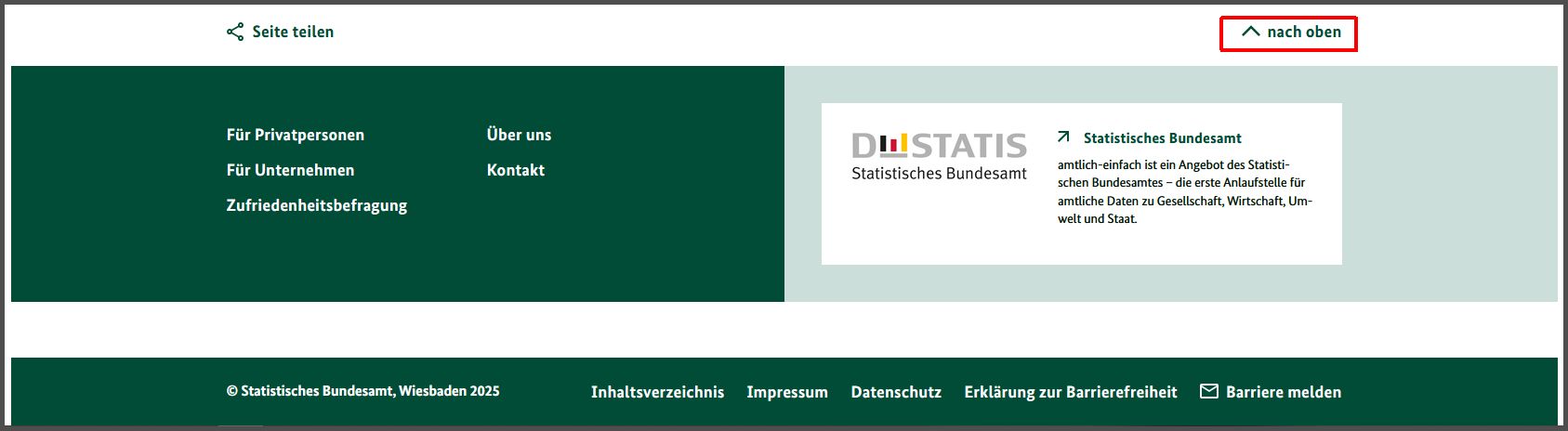 Das Bild zeigt die Stelle der Sprungmarke nach oben auf der Internet-Seite