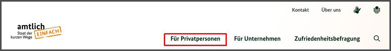Das Bild zeigt die Stelle f&uuml;r Privatperosnen auf der Internet-Seite