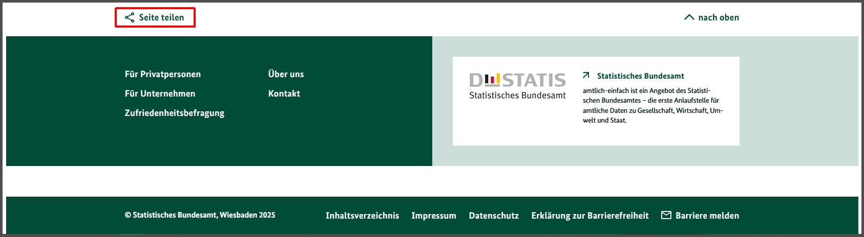 Das Bild zeigt die Stelle zum Seite teilen auf der Internet-Seite