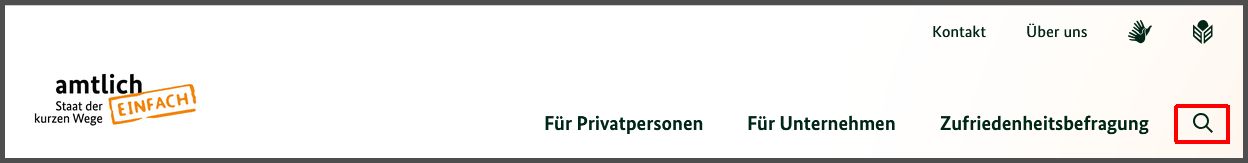 Das Bild zeigt die Stelle der Lupe zum Suchen auf der Internet-Seite