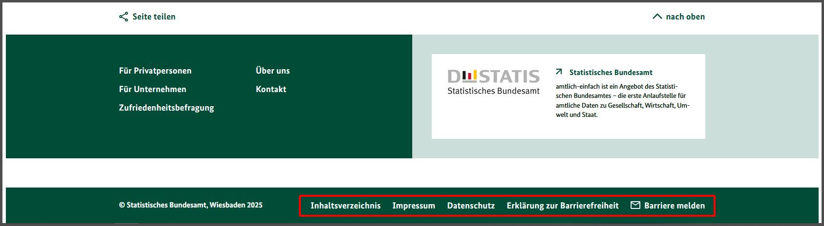 Das Bild zeigt die Stelle der wichtigen Infos in der Fu&szlig;zeile auf der Internet-Seite